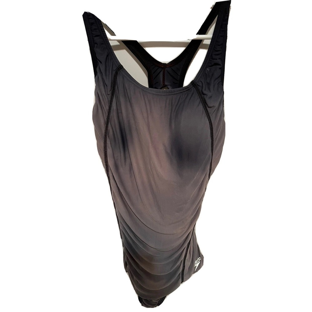 Speedo Swimsuit One Piece PowerFlex Racerback Modest Gray Athletic Size 8 Women
